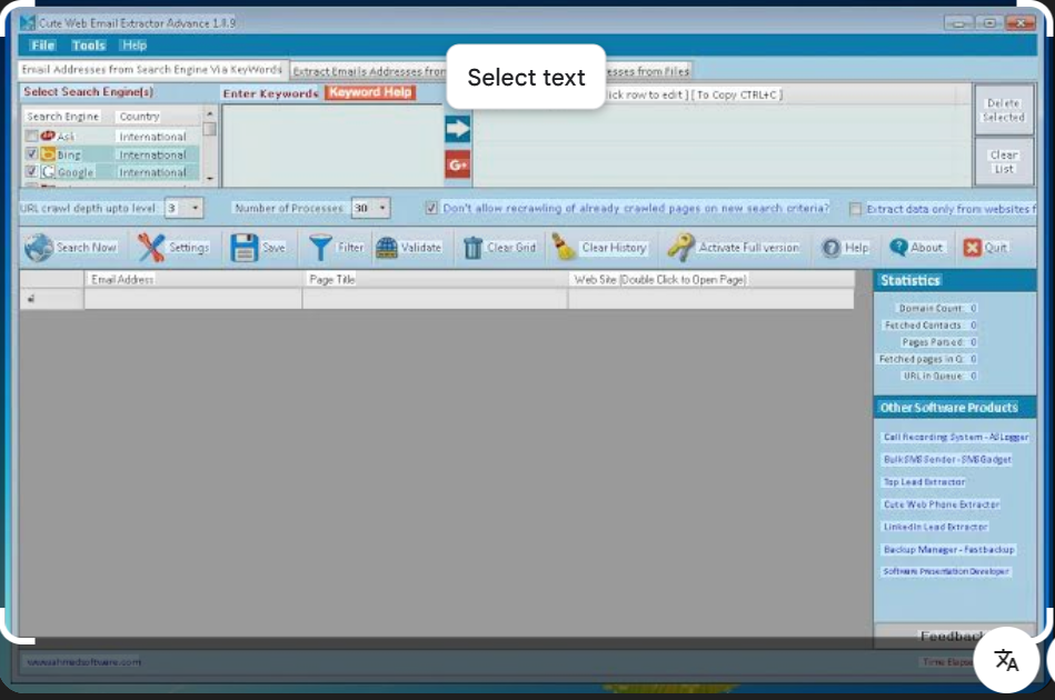 Email Extraction with Cute Web Email Extractor Advance v1.8.9 Cracked